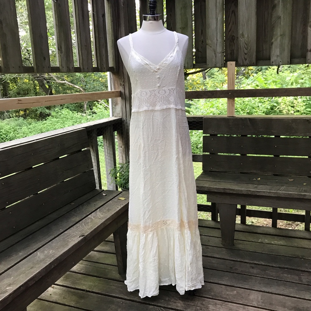 Sold!  Swiss Dot Lace Detail Chemise Maxi Dress - Picture 4 of 4