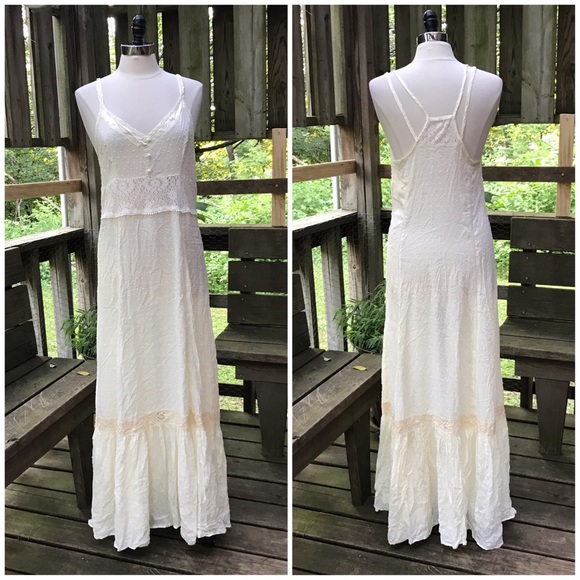 Free People Dresses & Skirts - Sold!  Swiss Dot Lace Detail Chemise Maxi Dress