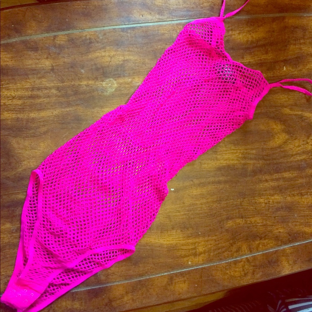 Neon pink mesh onesie