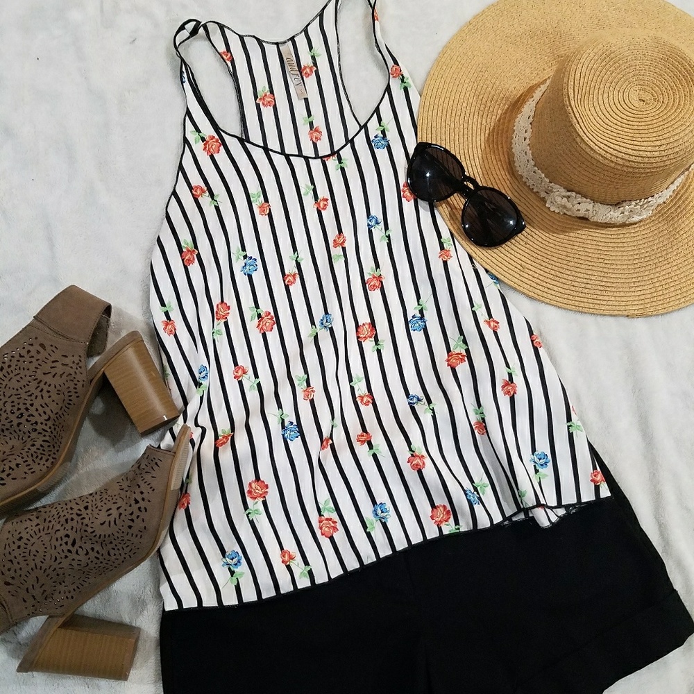Racerback stripe and floral tank top