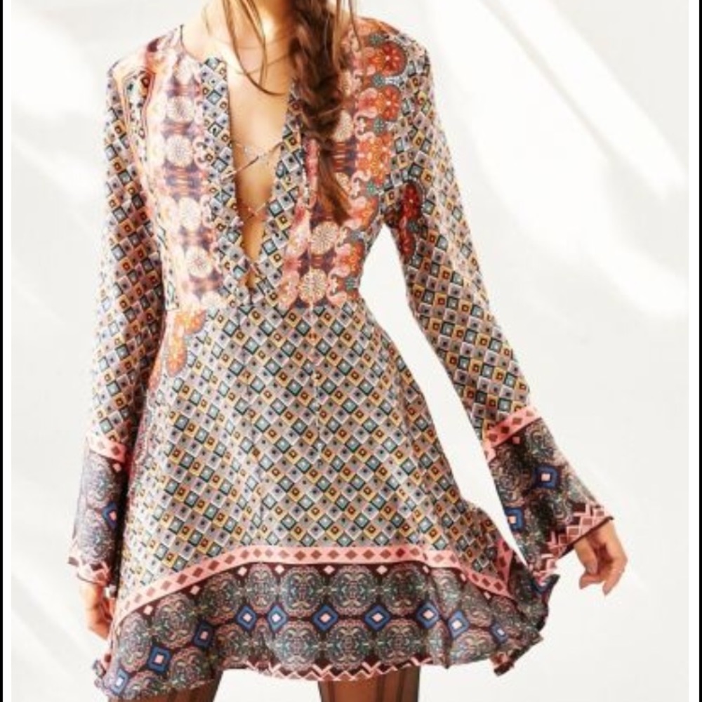UO lace up print dress