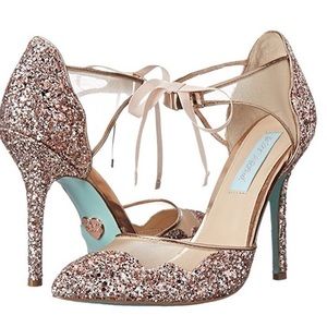Betsy Johnson Blue-Stela Closed-Toe Glitter Heel