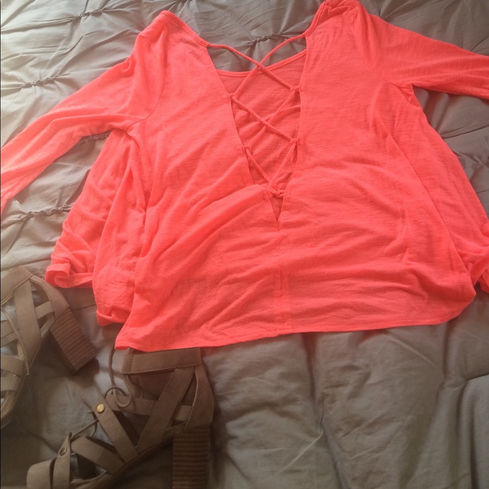 Flowy Lace-up Back Flamingo Pink Top