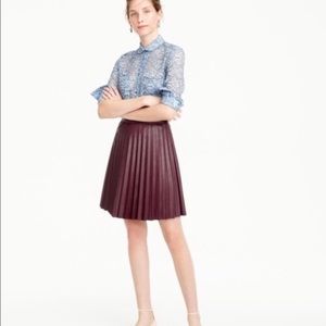 J. CREW Pleated faux-leather Burgandy Skirt