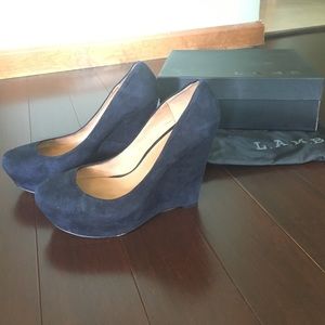 L.A.M.B. Navy Suede Wedges