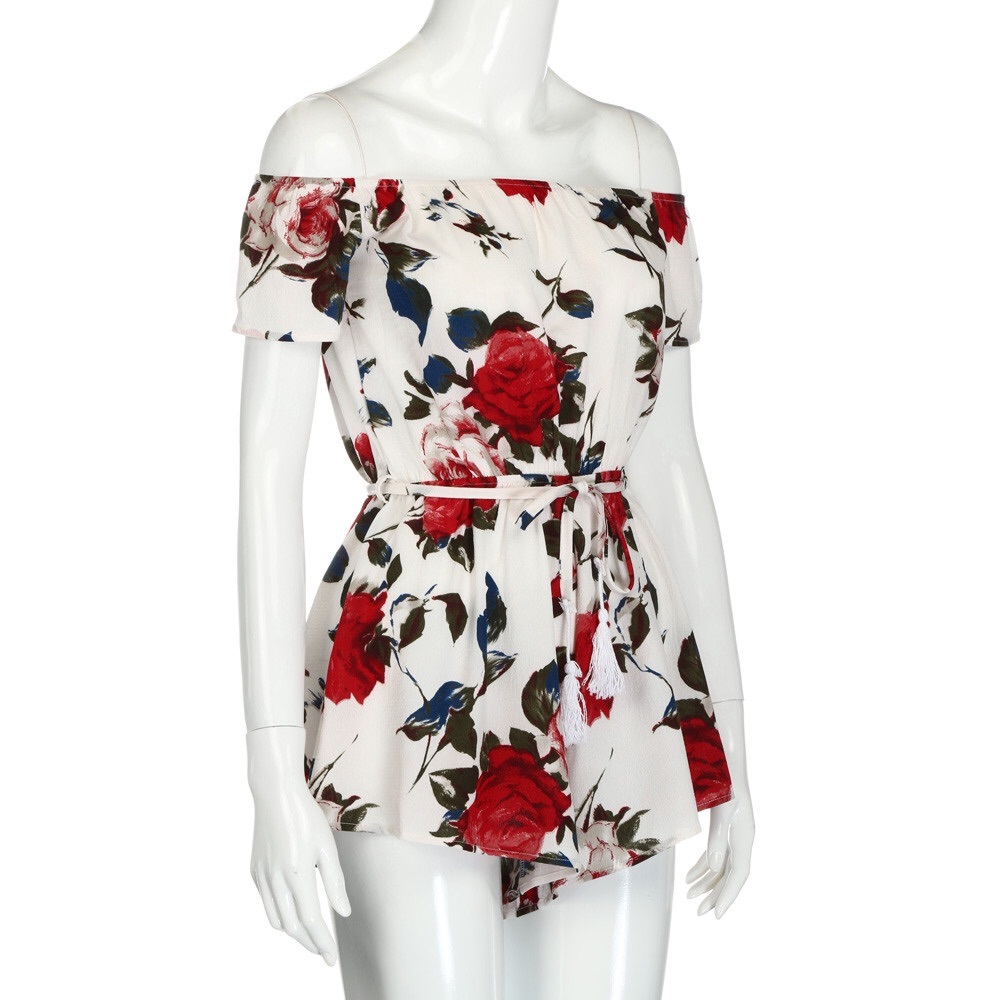 Off Shoulder Floral Print Romper - Picture 3 of 7