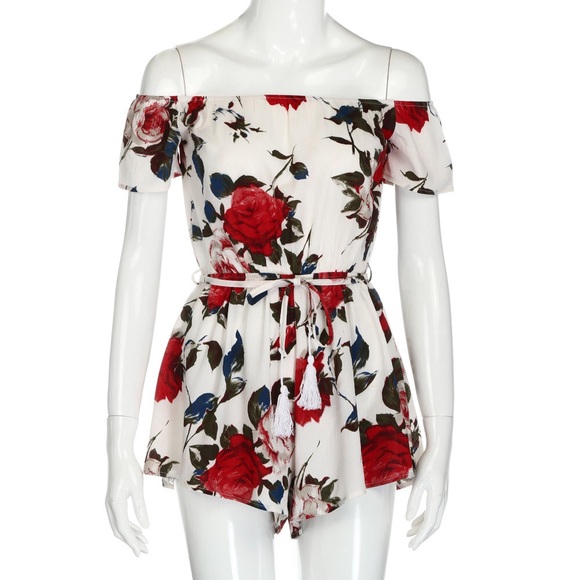 Off Shoulder Floral Print Romper - Picture 2 of 7