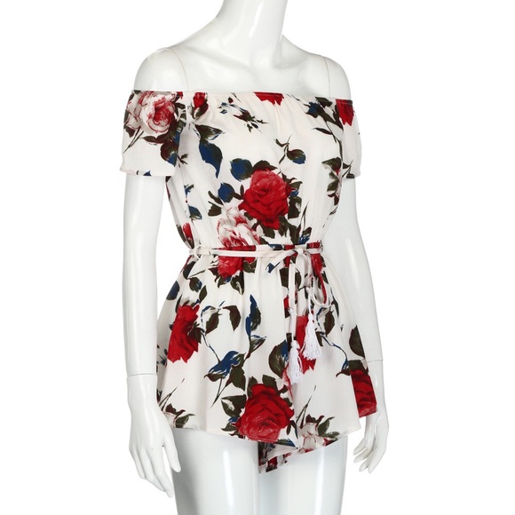 Off Shoulder Floral Print Romper - Picture 3 of 7
