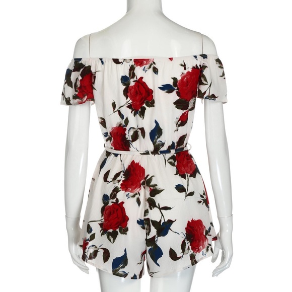 Off Shoulder Floral Print Romper - Picture 4 of 7