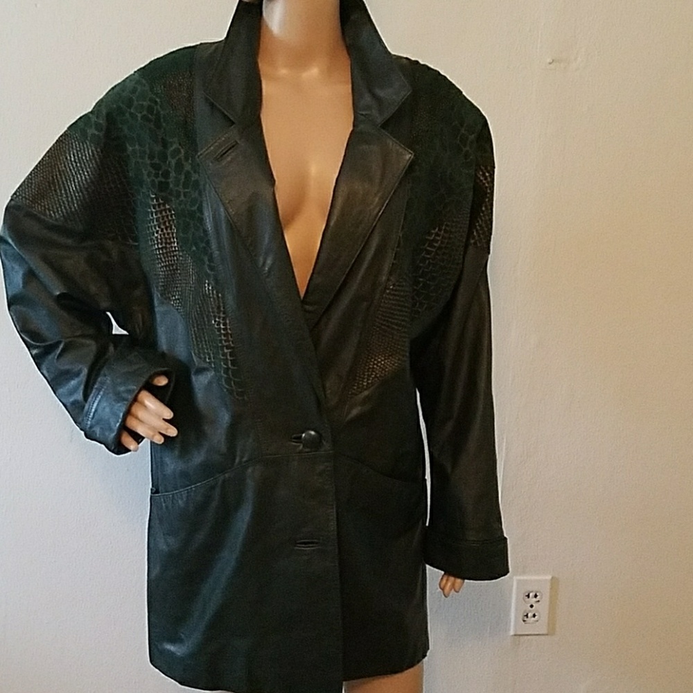 Women's Forest Green Leather Coat
