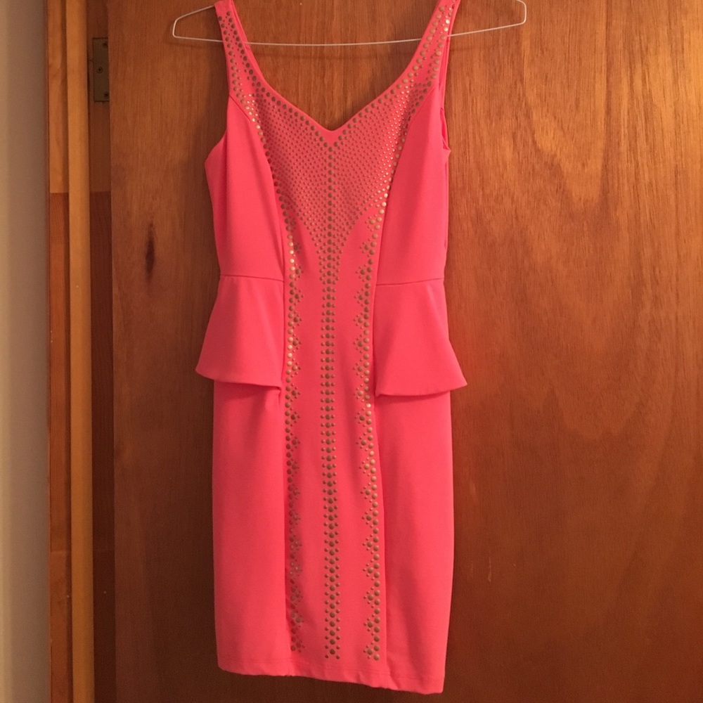 Bebe Short Pink Dress with Gold Metal Studs