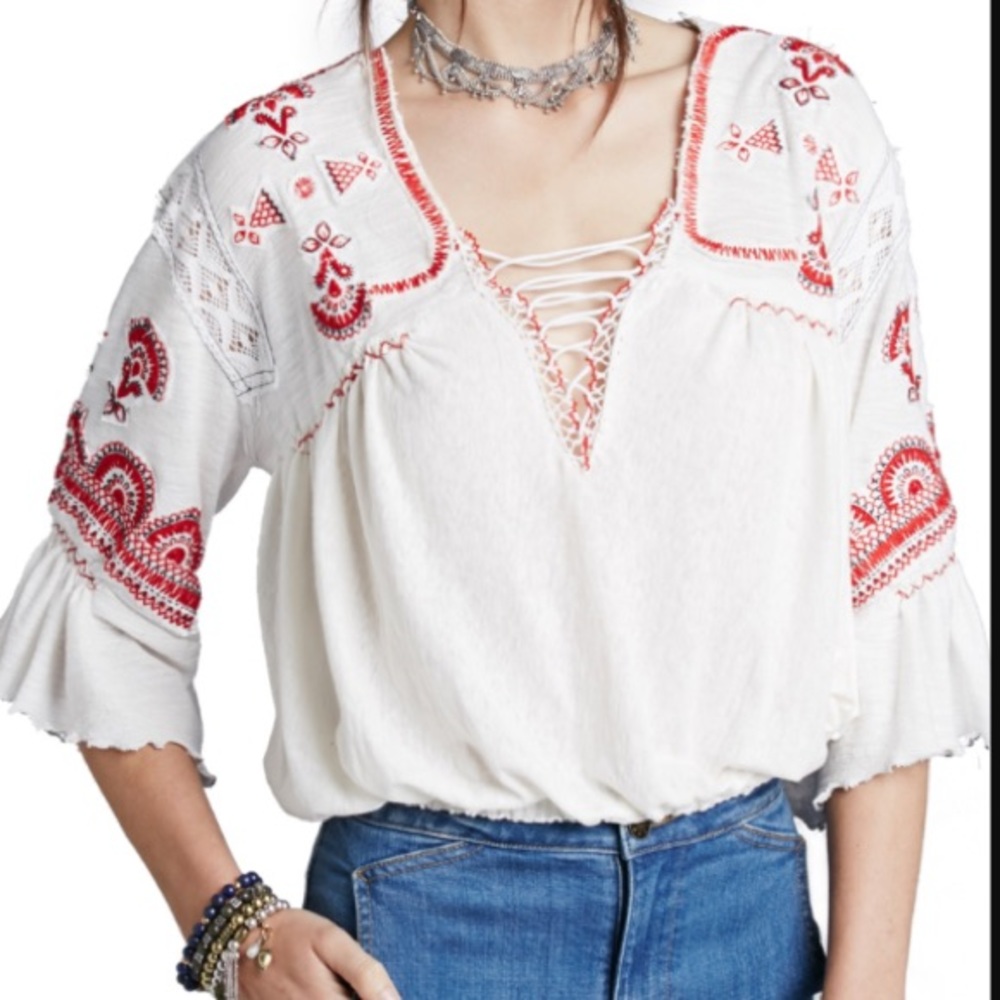 Free people Chiquita embroidered peasant top NWOT