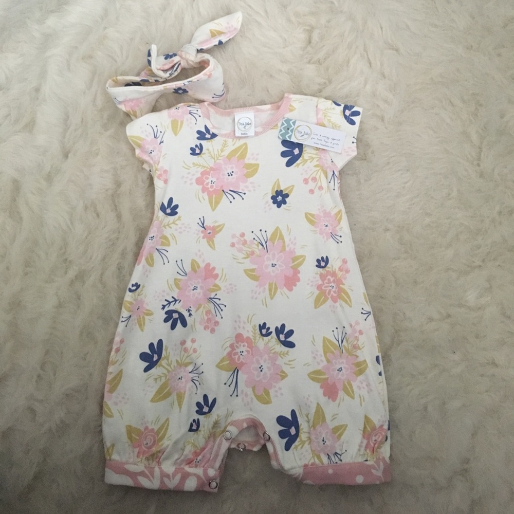NWT Tesa Babe Floral Romper with Headband 3-6 mo