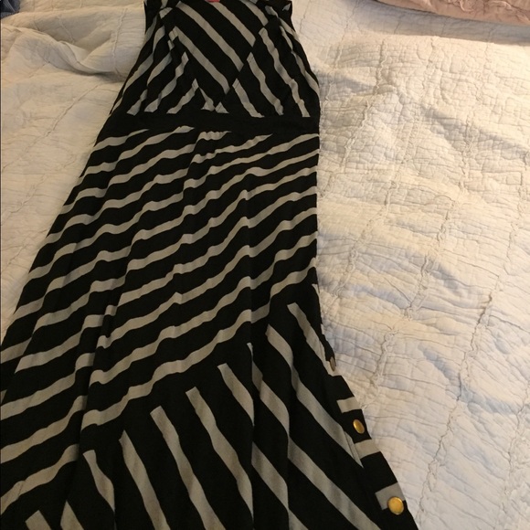 Maxi black & grey striped bias cut dress - Picture 1 of 4