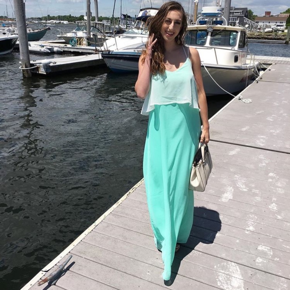 Teal and white maxi dress with adjustable straps