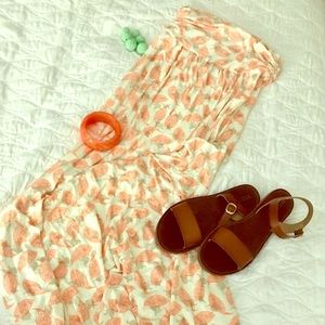 Strapless Cream Print Maxi Dress