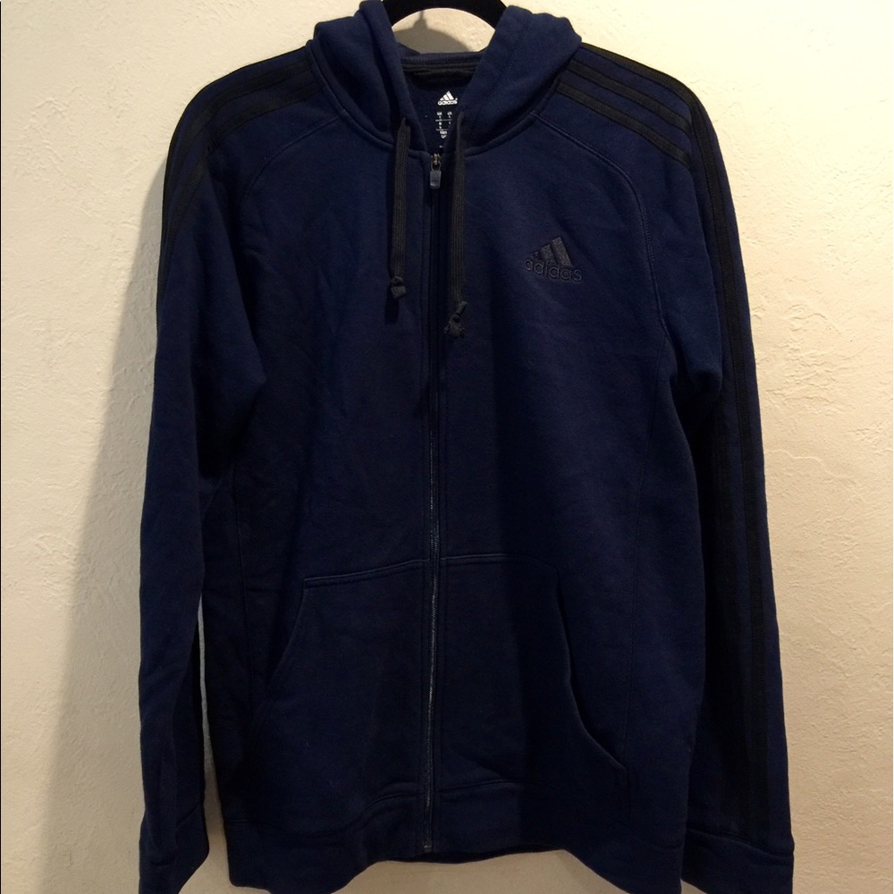 Adidas Black and Navy Blue Zip Up Hoodie