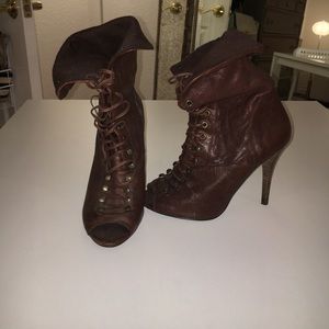 Brown GUESS genuine leather lace up booties.