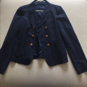 Preppy lined navy blazer with anchor buttons