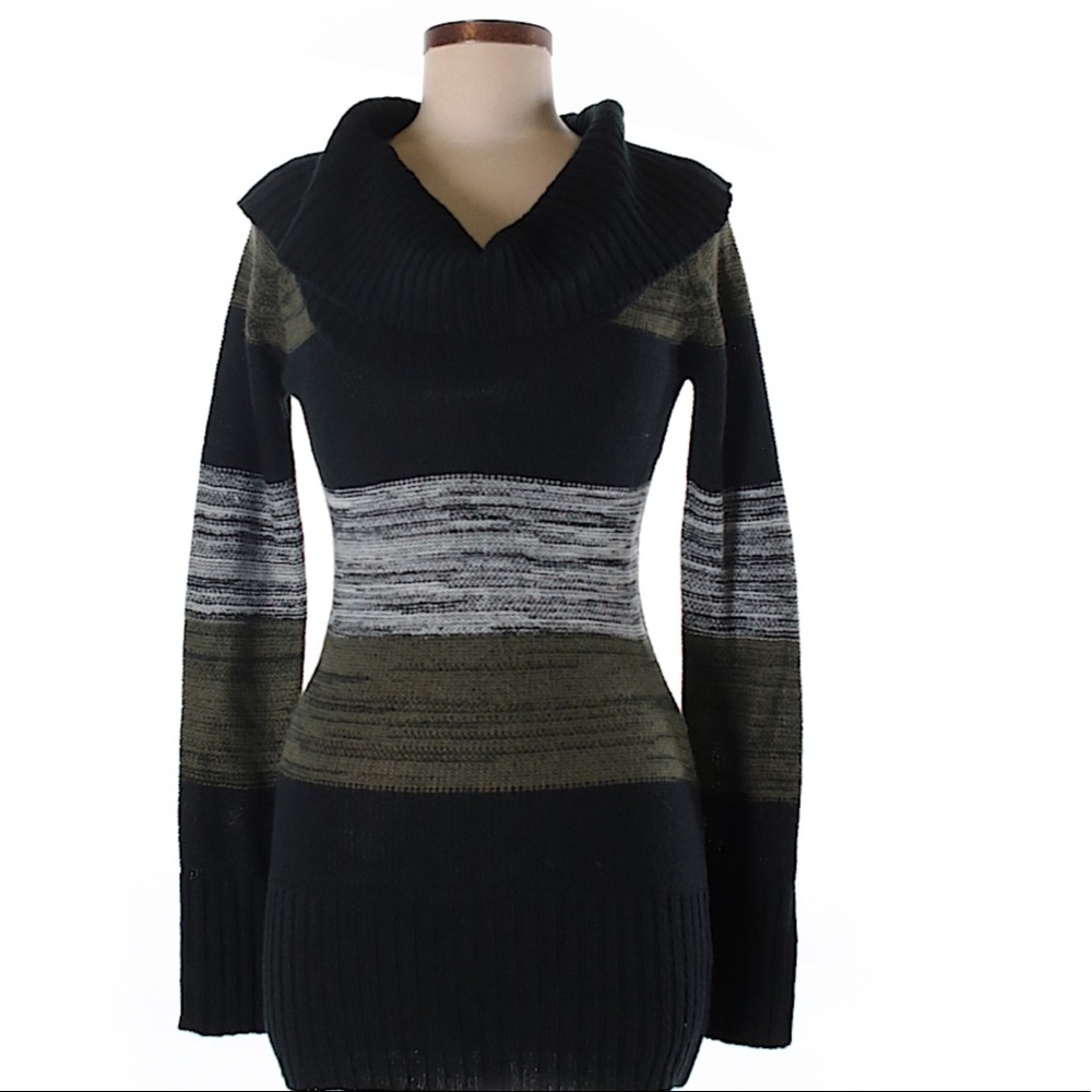 Striped Sweater in Olive, Navy, and Grey by Rio