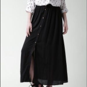 Black Contemporary Gold Button Up Maxi Skirt
