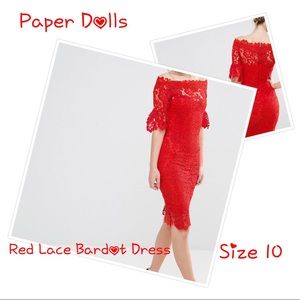 Paper Dolls Red Lace Bardot Dress 10