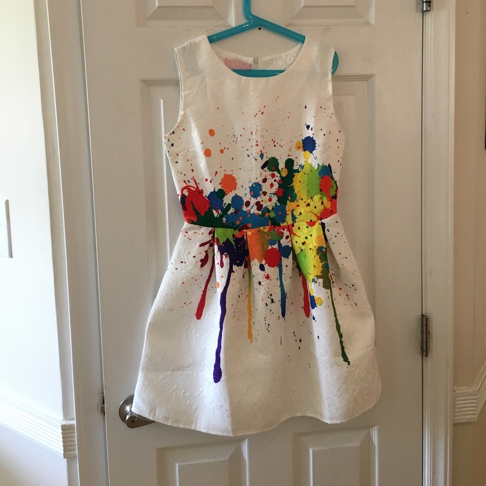 Color splashed white dress -size small -never worn