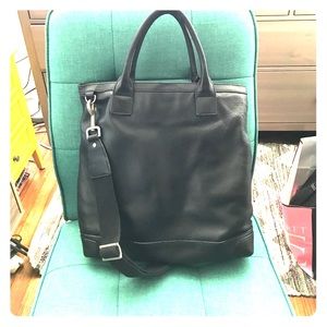 Jack Spade Black Leather Tall Flat Messenger Bag