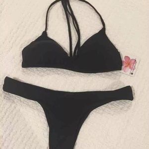 Plumeria Swim Trouble in Paradise - black