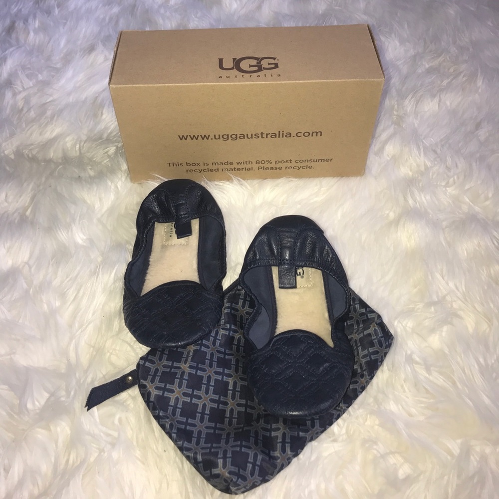 UGG Isabella Leather Ballet Flats- Blue
