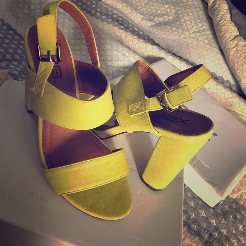 Yellow vegan block heels