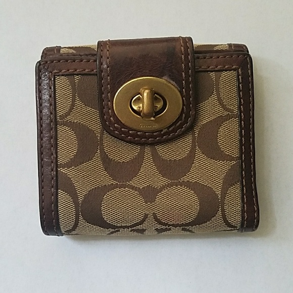 Vintage Coach Signature Collection Cloth/ Leather Small Wallet with pink inside - Picture 1 of 6