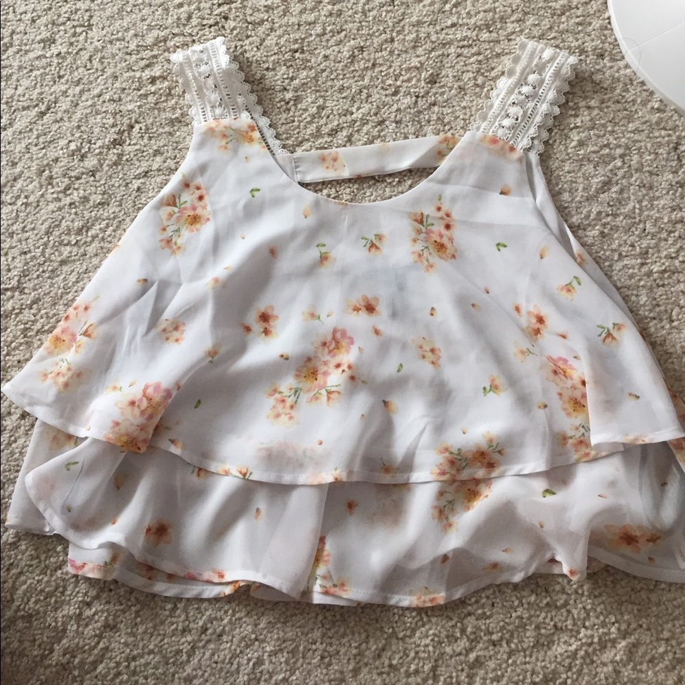 orange floral tank top with crochet straps