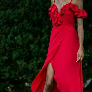 Red Ruffle Slit Flamenco Dress
