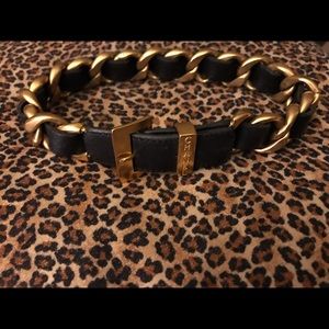 Chanel gold and black leather necklace