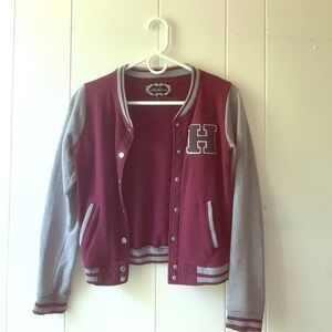 Maroon and Gray Knit Varsity Jacket