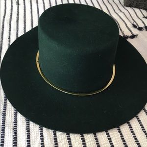 Forest green wool wide brim hat with metal detail