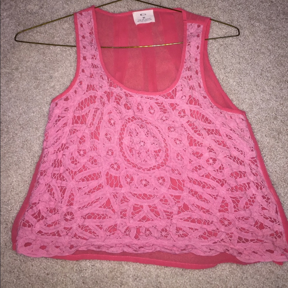 coral crochet front tank top