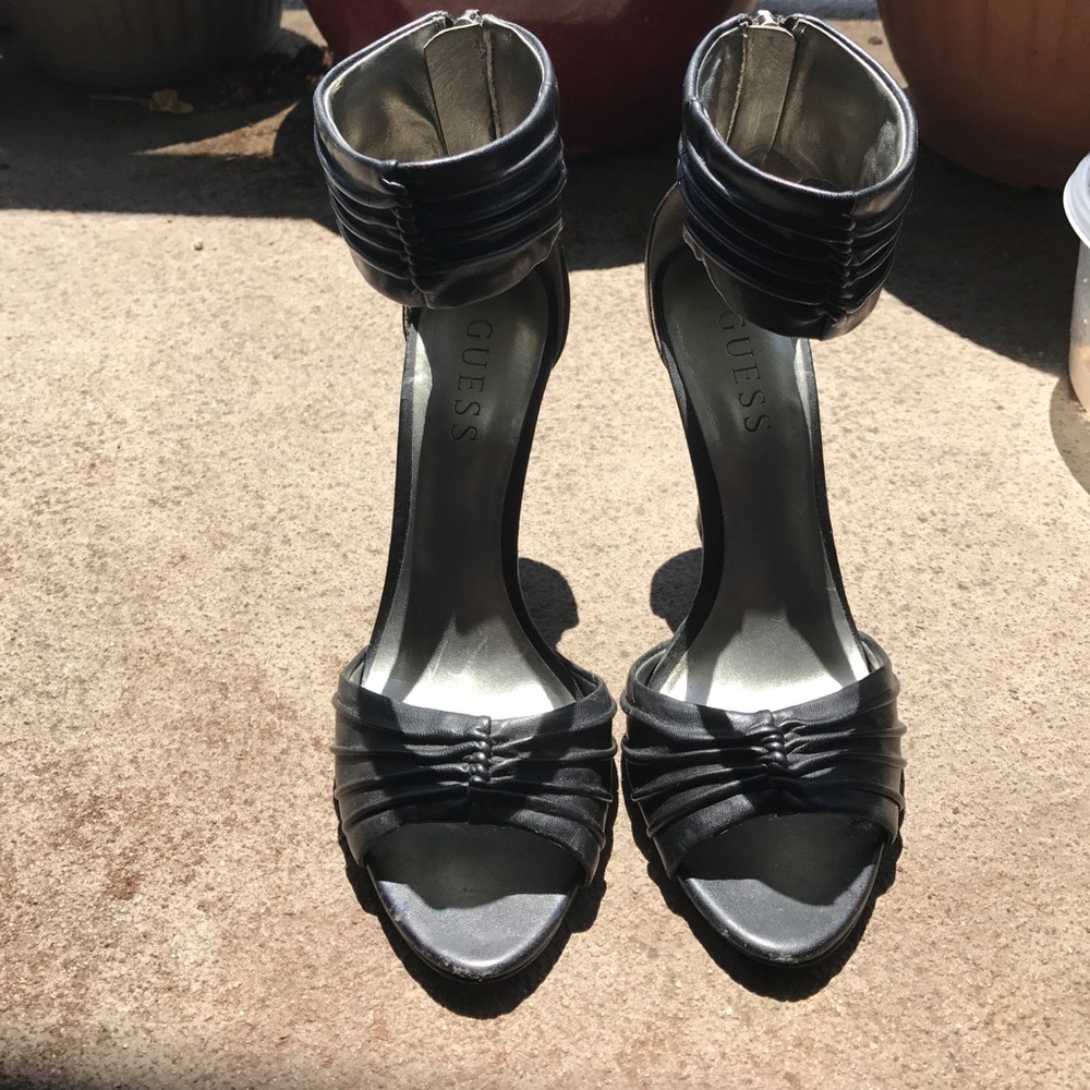 Guess Black Synthetic ankle zipper heels