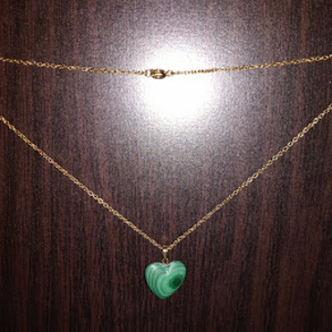 Green Marbled Heart Pendant On Gold Chain