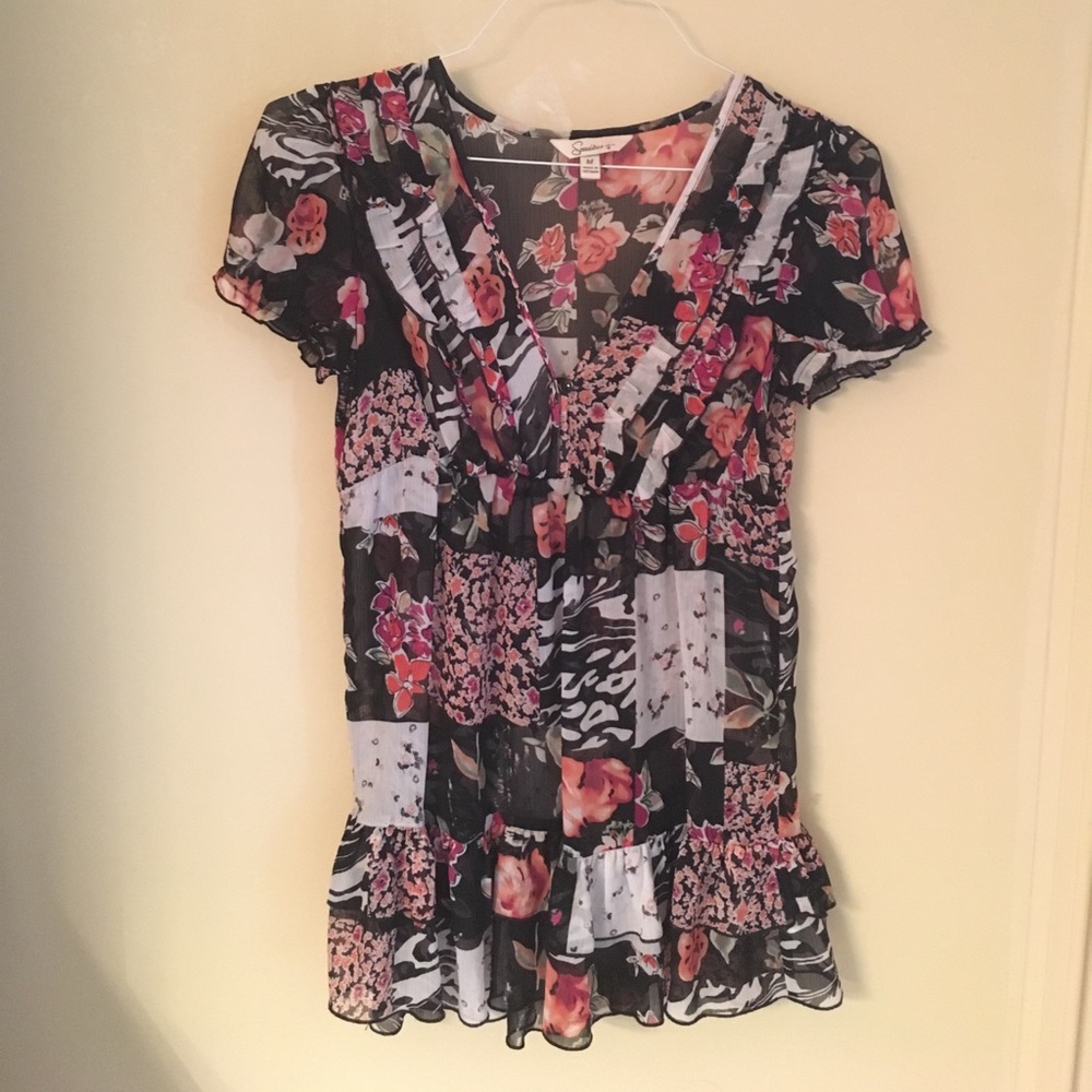 Speechless sheer patchwork tunic