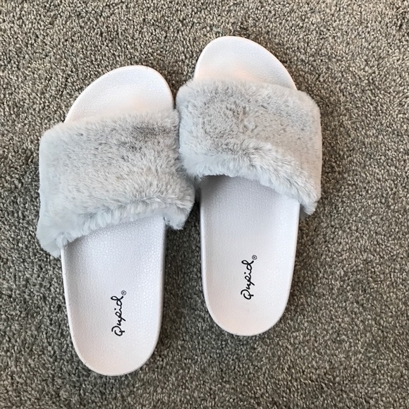 Qupid Shoes - Brand New gray Qupid faux fur slides