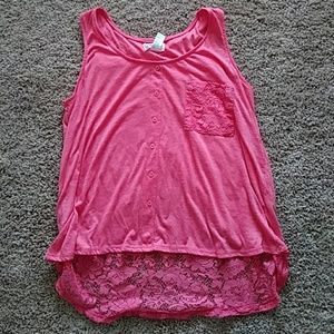 Pink Hi-Low floral lace tank