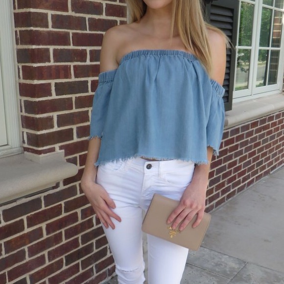 Do + Be Chambray off the shoulder top - Picture 3 of 6