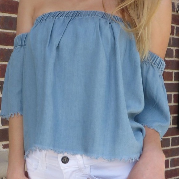 Do + Be Chambray off the shoulder top - Picture 4 of 6