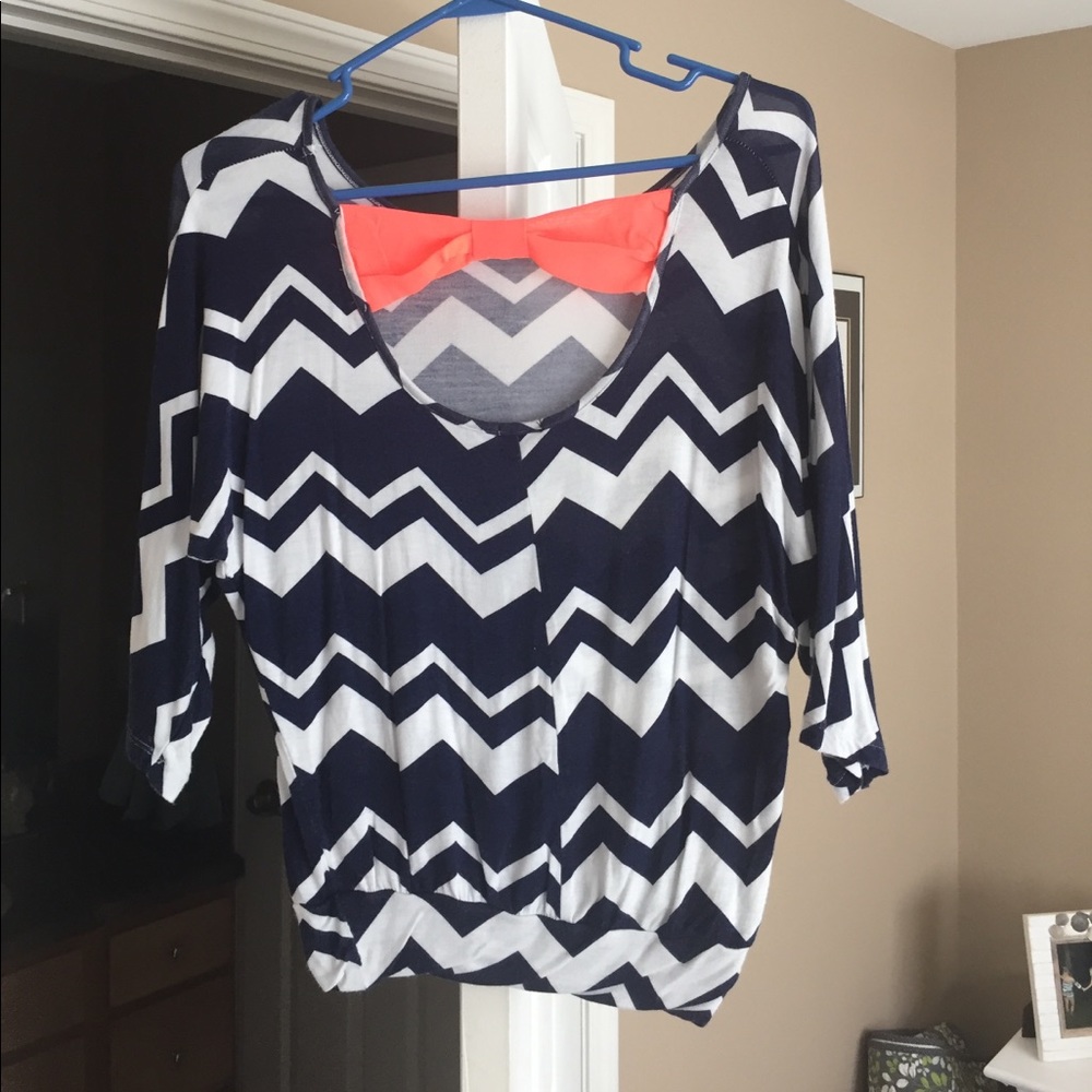Navy blue and white chevron blouse