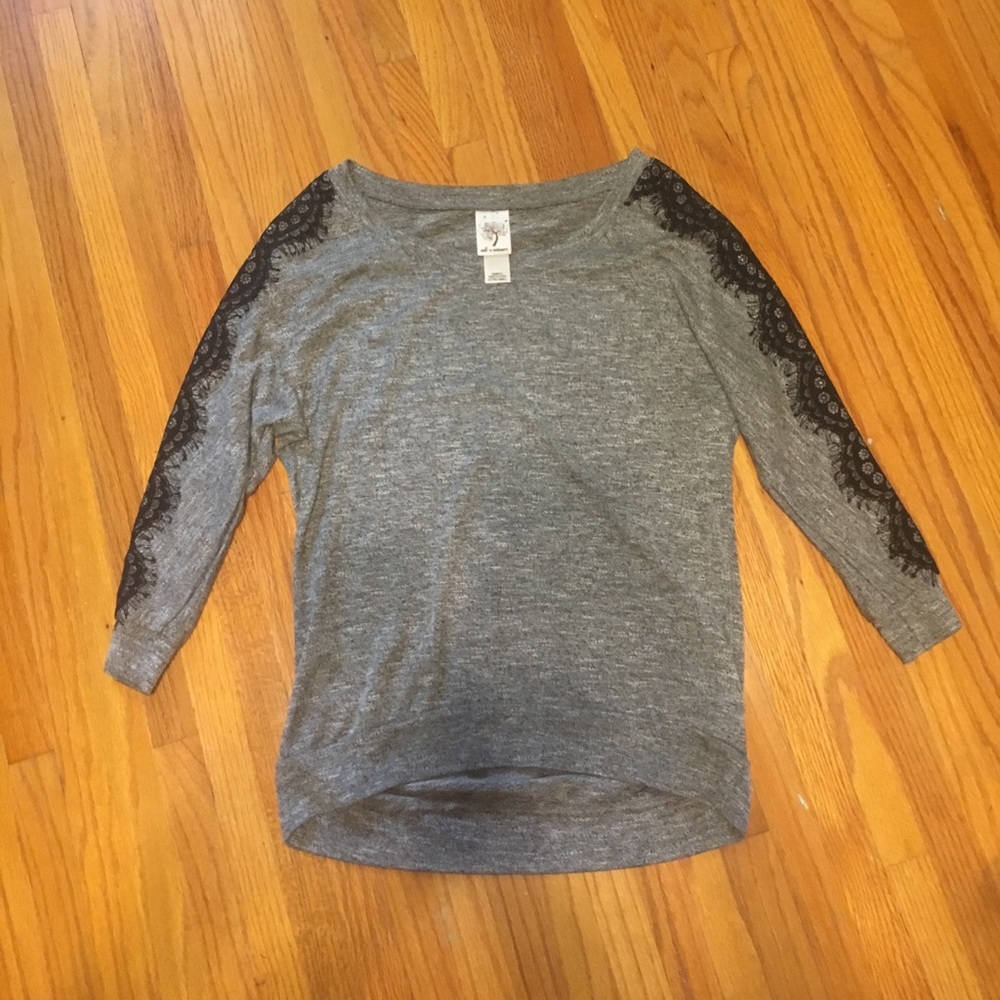 Gray top with black lace