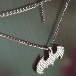 Chunky Bedazzled Batman Logo Necklace