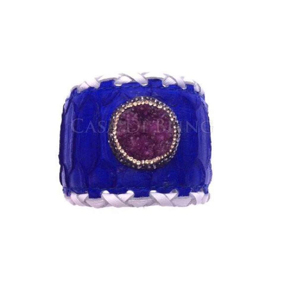Python Leather & Druzy Raw Crystal Cuff Bracelet
