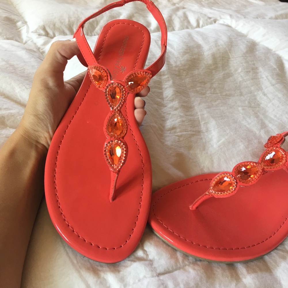 Coral slip on sandals
